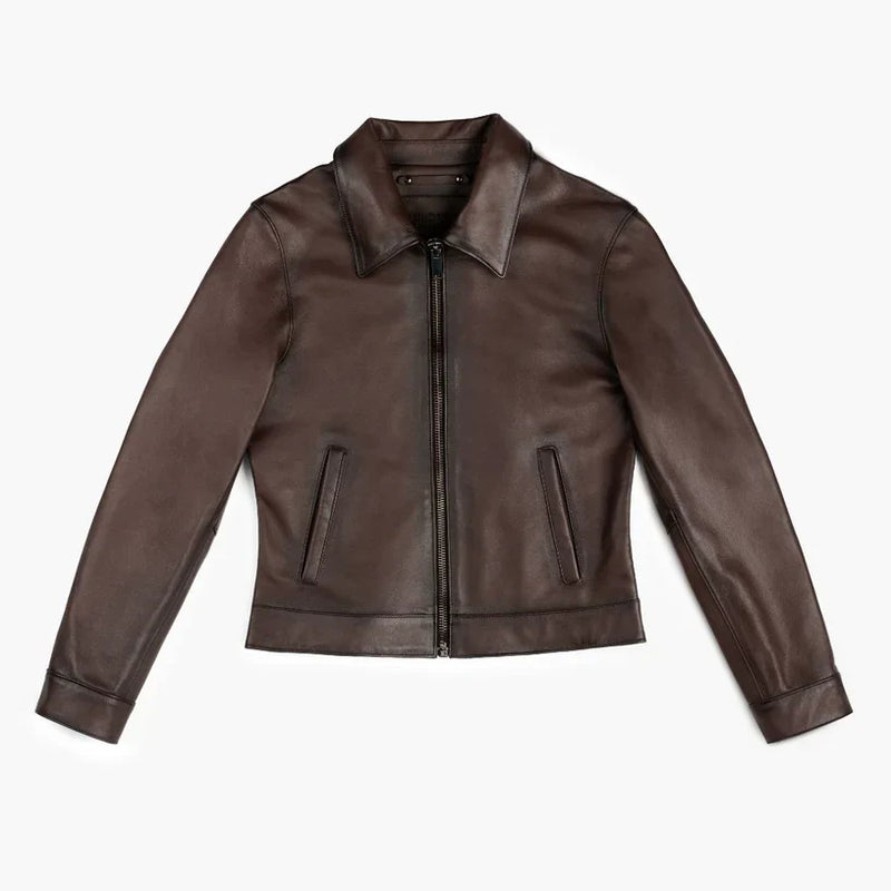 Old English Full-Grain Leather Jacket with Handstitched Collar